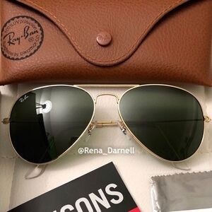 (FREE SHIPPING) Ray-Ban Aviator Black Lenses Gold Frame RB3025 New